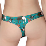 Cartoon Boston Terrier Flower Print Women's Thong