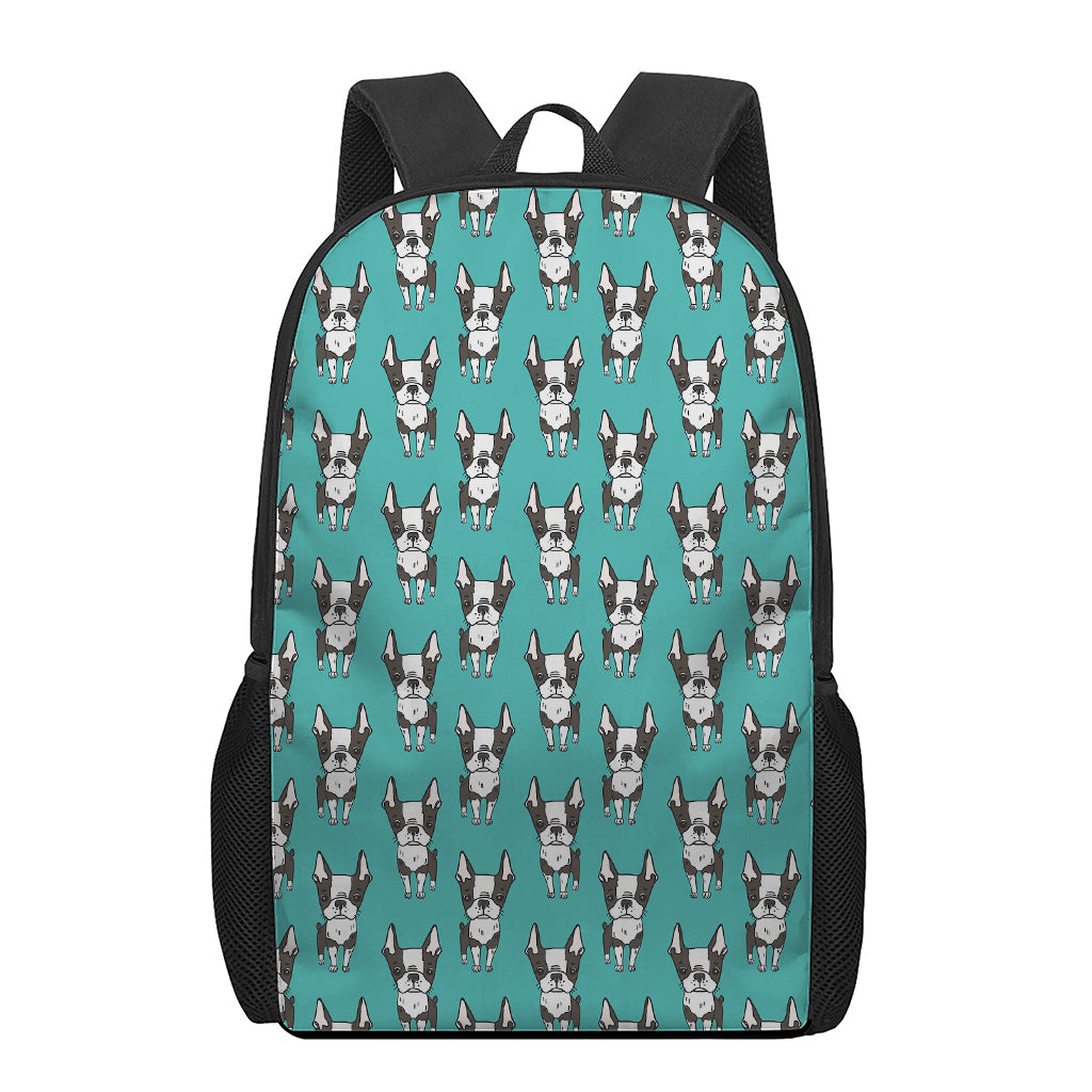 Cartoon Boston Terrier Pattern Print 17 Inch Backpack