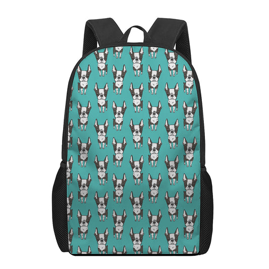 Cartoon Boston Terrier Pattern Print 17 Inch Backpack