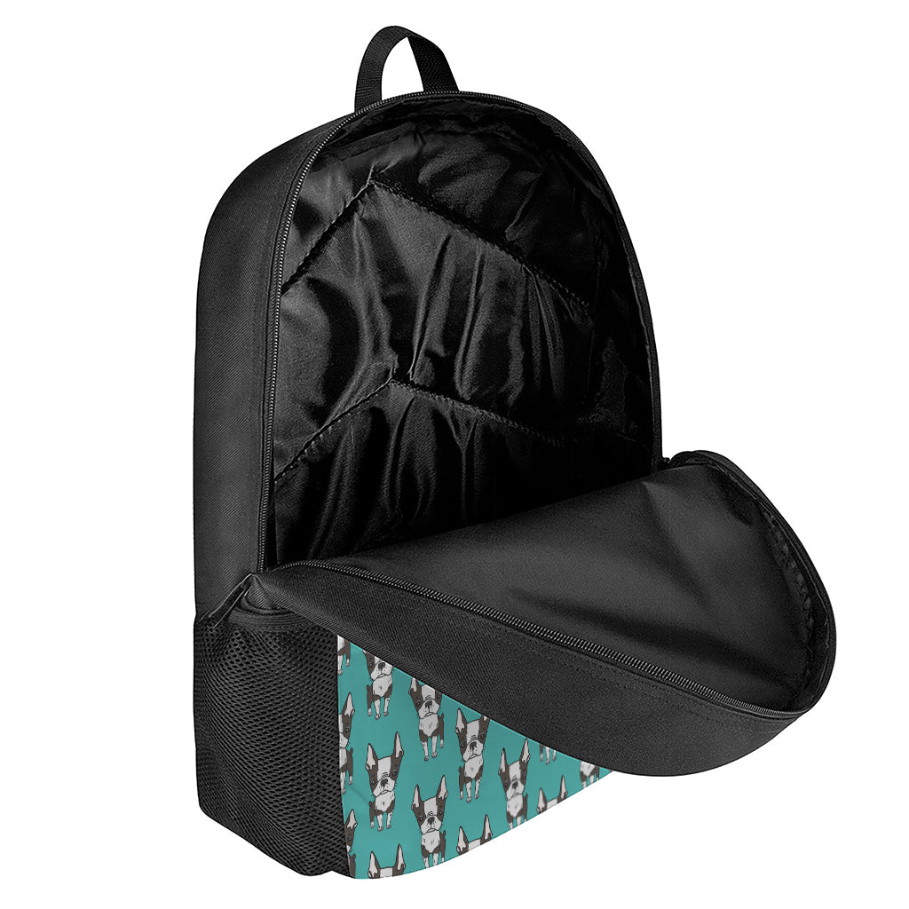 Cartoon Boston Terrier Pattern Print 17 Inch Backpack
