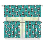 Cartoon Boston Terrier Pattern Print 3 Piece Kitchen Curtains