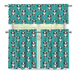 Cartoon Boston Terrier Pattern Print 3 Piece Kitchen Curtains