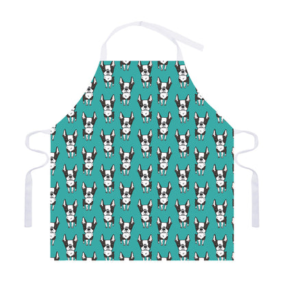 Cartoon Boston Terrier Pattern Print Adjustable Apron
