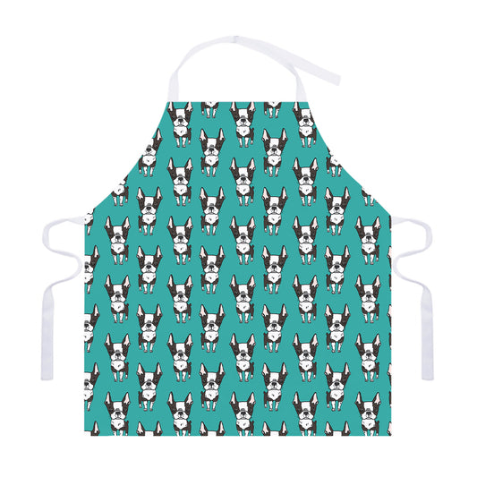 Cartoon Boston Terrier Pattern Print Adjustable Apron
