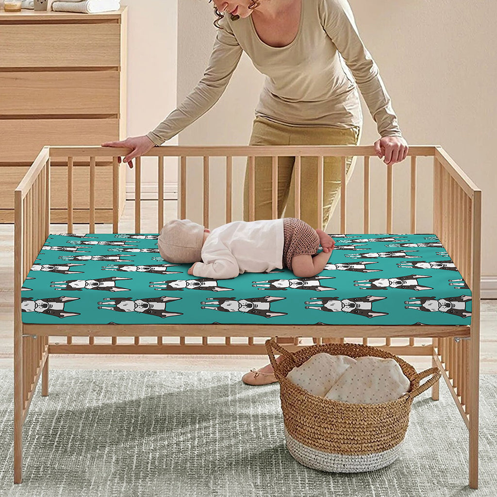 Cartoon Boston Terrier Pattern Print Baby Crib Sheet