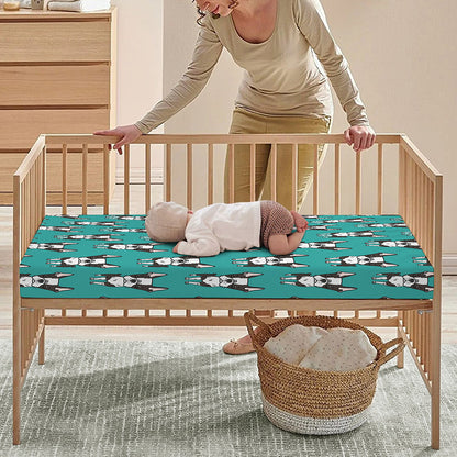 Cartoon Boston Terrier Pattern Print Baby Crib Sheet