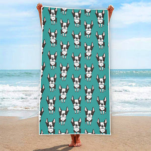 Cartoon Boston Terrier Pattern Print Beach Towel