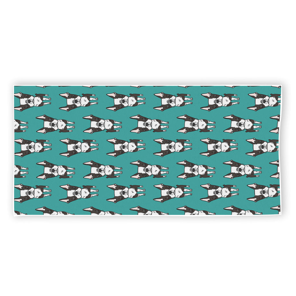 Cartoon Boston Terrier Pattern Print Beach Towel