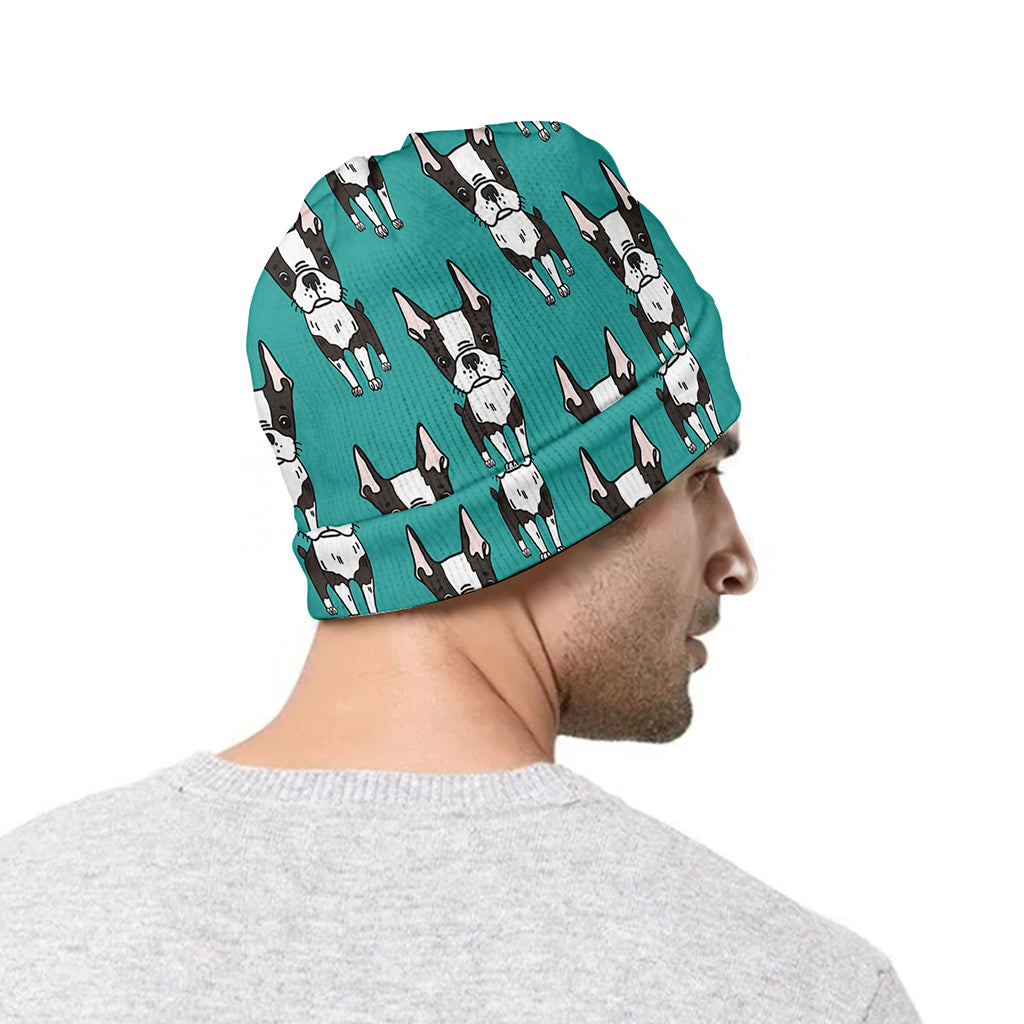 Cartoon Boston Terrier Pattern Print Beanie