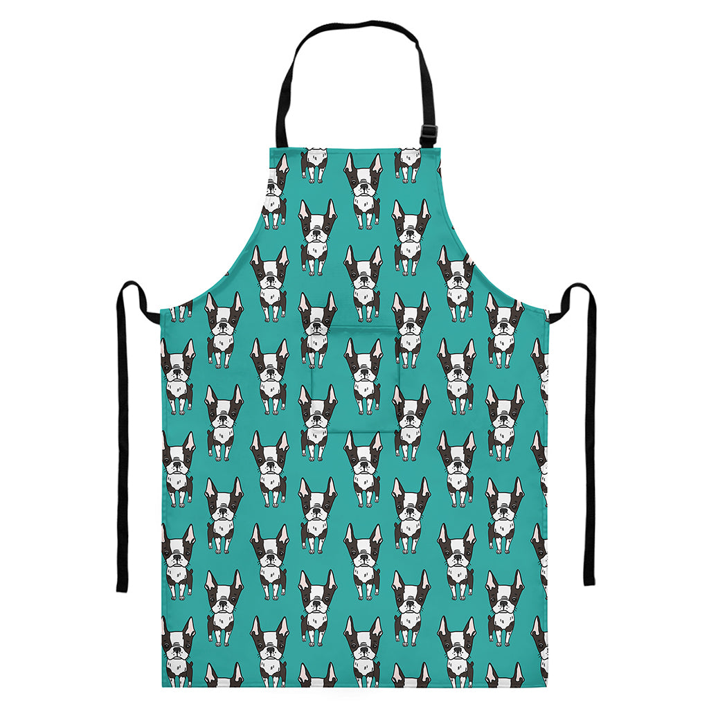 Cartoon Boston Terrier Pattern Print Bib Apron With Pocket