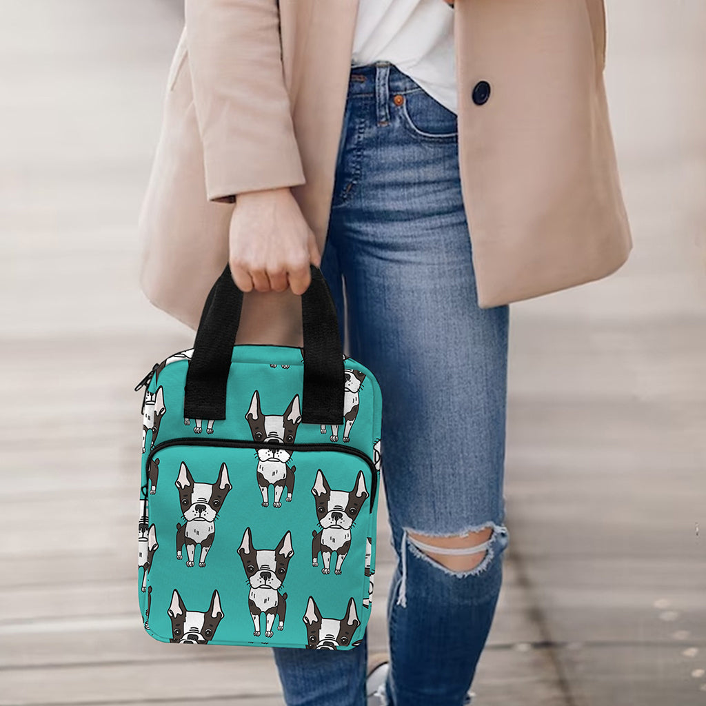Cartoon Boston Terrier Pattern Print Bible Tote Bag
