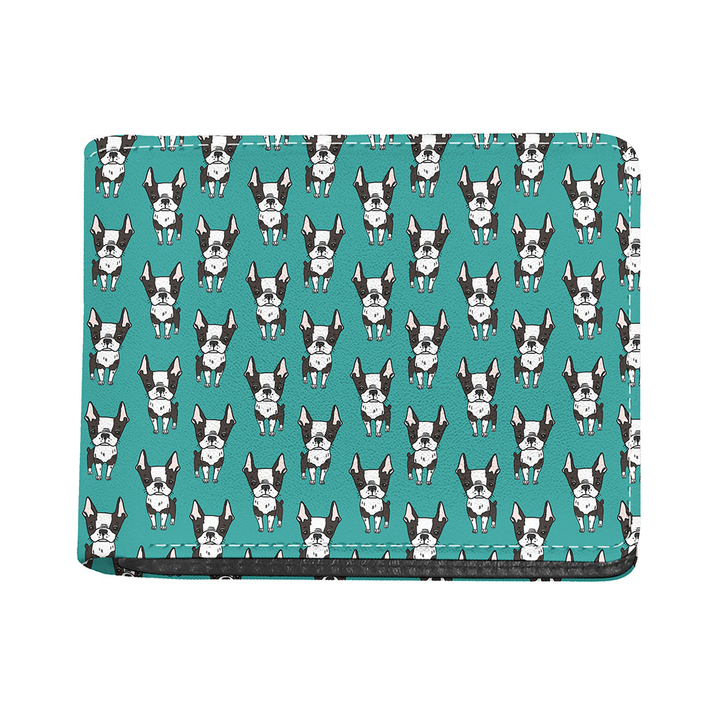 Cartoon Boston Terrier Pattern Print Bifold Wallet