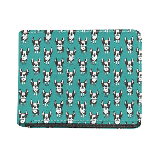Cartoon Boston Terrier Pattern Print Bifold Wallet