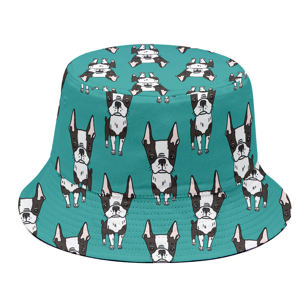 Cartoon Boston Terrier Pattern Print Bucket Hat