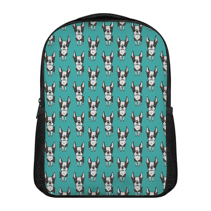 Cartoon Boston Terrier Pattern Print Casual Backpack