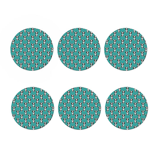 Cartoon Boston Terrier Pattern Print Coaster Set