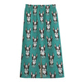 Cartoon Boston Terrier Pattern Print Cotton Front Slit Maxi Skirt