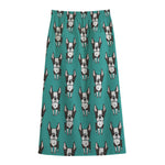 Cartoon Boston Terrier Pattern Print Cotton Front Slit Maxi Skirt