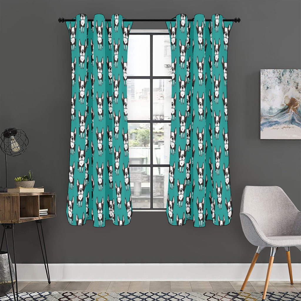 Cartoon Boston Terrier Pattern Print Curtain