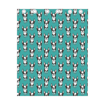 Cartoon Boston Terrier Pattern Print Curtain