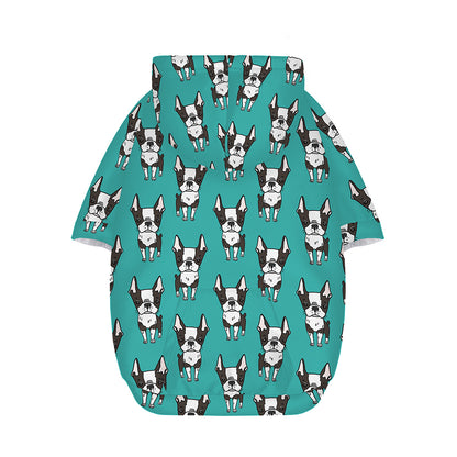 Cartoon Boston Terrier Pattern Print Dog Zip Up Hoodie