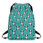 Cartoon Boston Terrier Pattern Print Drawstring Backpack
