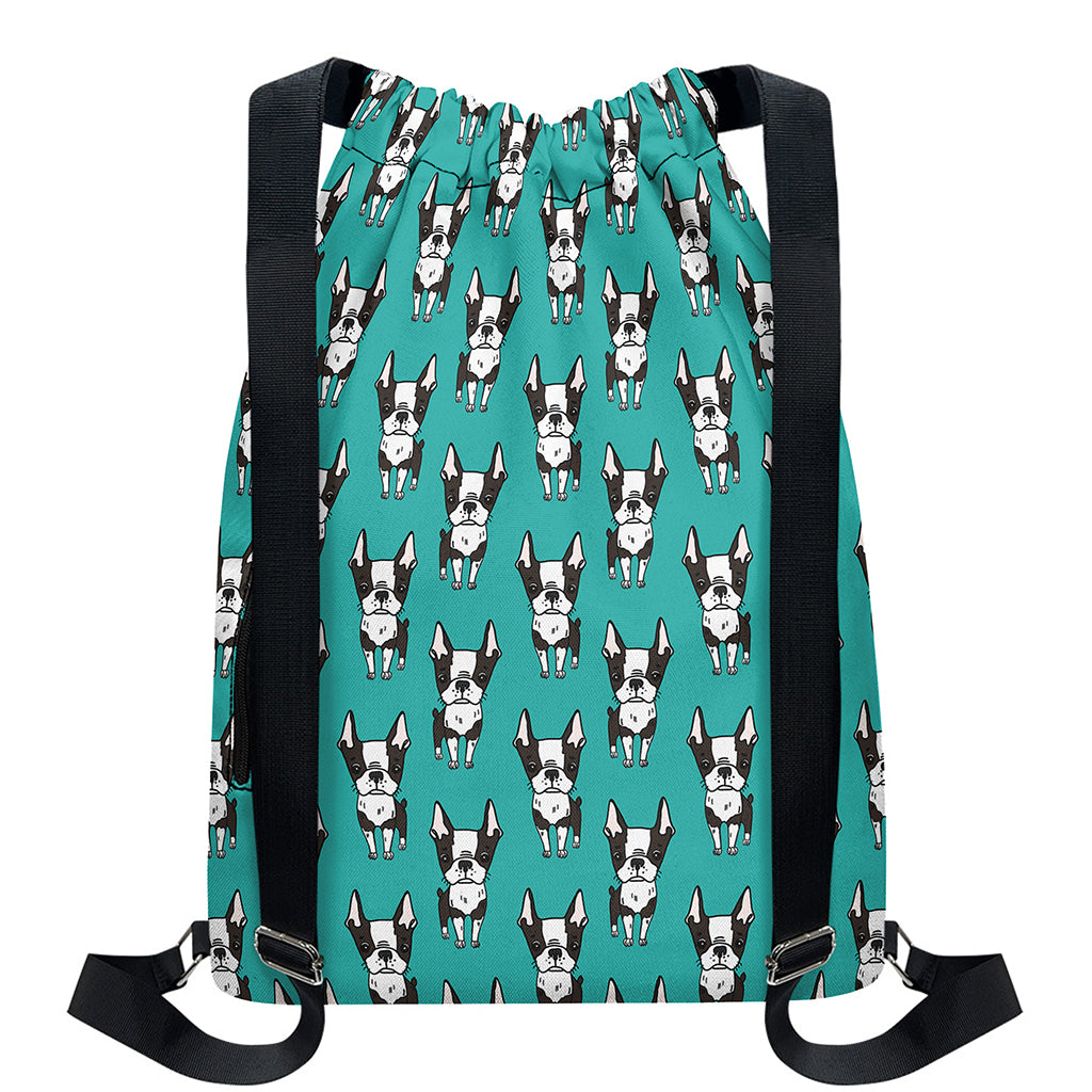 Cartoon Boston Terrier Pattern Print Drawstring Backpack
