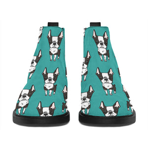 Cartoon Boston Terrier Pattern Print Flat Ankle Boots