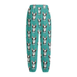 Cartoon Boston Terrier Pattern Print Fleece Lined Knit Pants