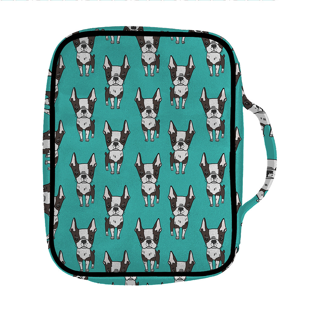 Cartoon Boston Terrier Pattern Print Front Pocket Bible Bag