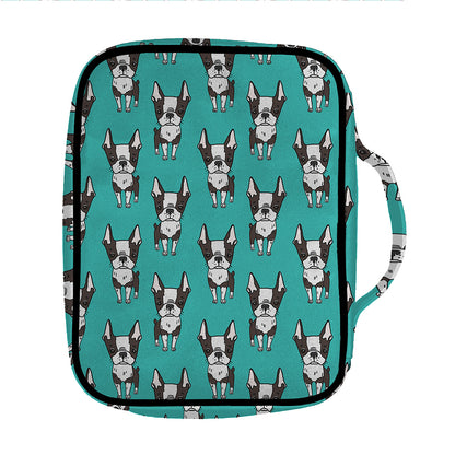 Cartoon Boston Terrier Pattern Print Front Pocket Bible Bag