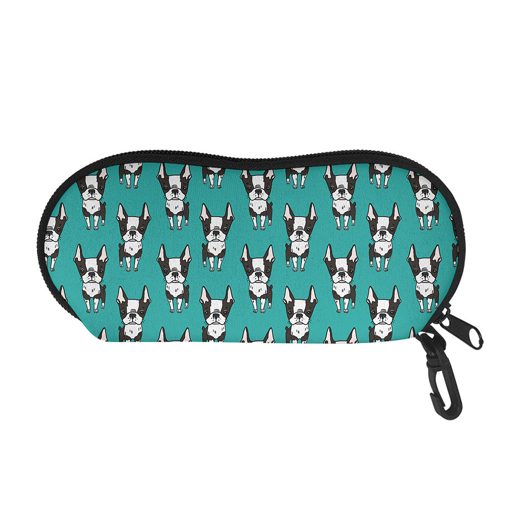 Cartoon Boston Terrier Pattern Print Glasses Case