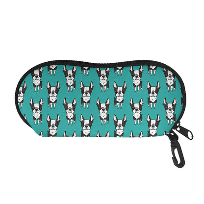 Cartoon Boston Terrier Pattern Print Glasses Case