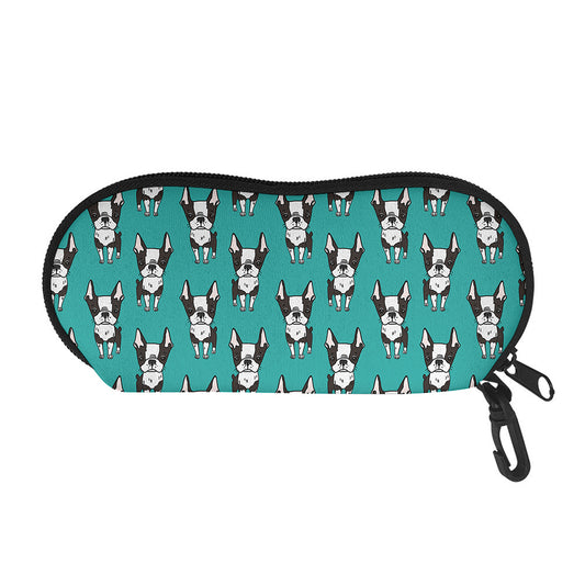 Cartoon Boston Terrier Pattern Print Glasses Case