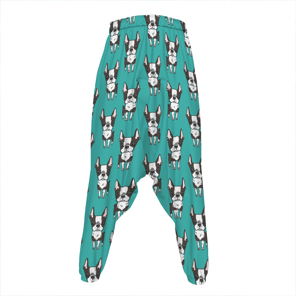 Cartoon Boston Terrier Pattern Print Hammer Pants