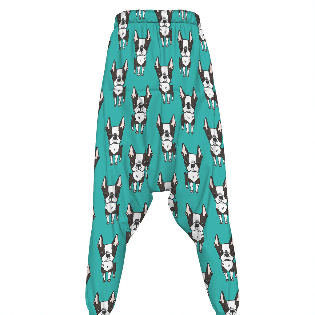 Cartoon Boston Terrier Pattern Print Hammer Pants