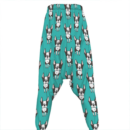 Cartoon Boston Terrier Pattern Print Hammer Pants