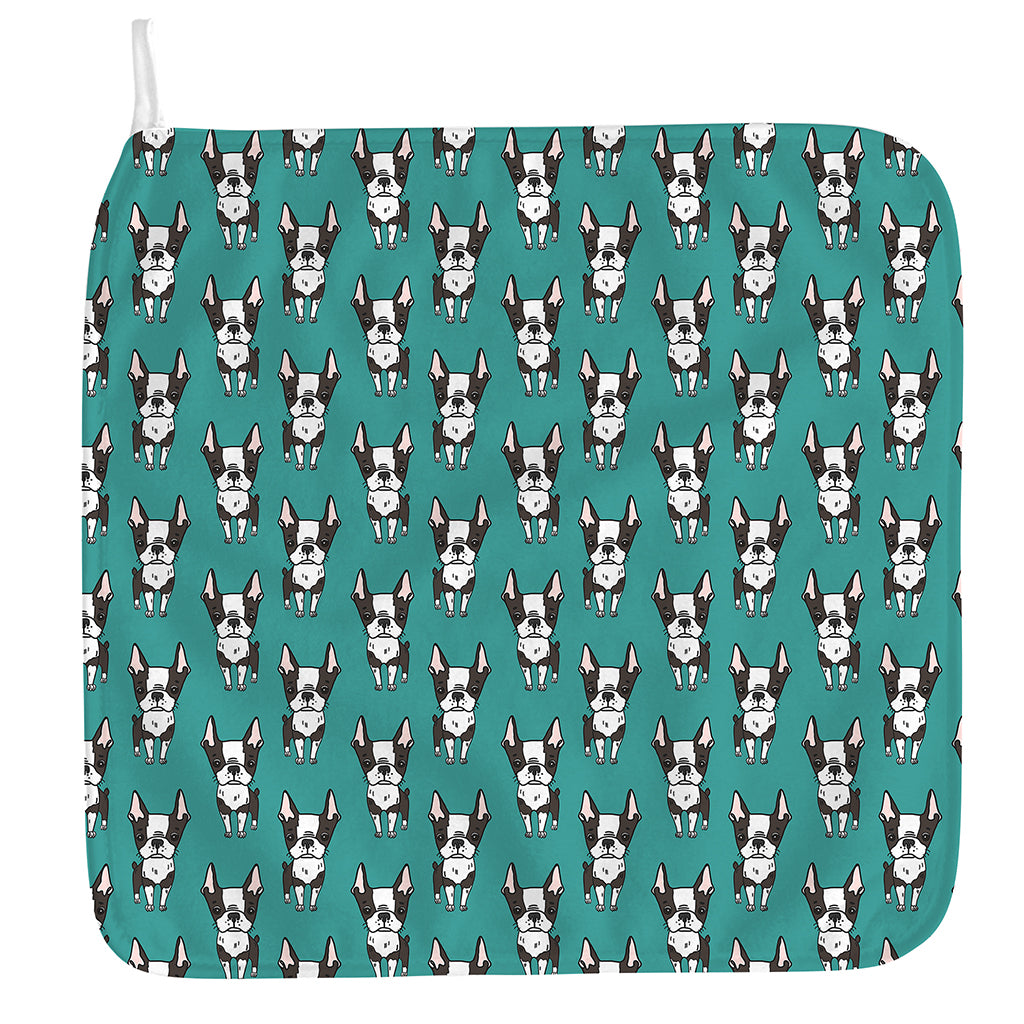 Cartoon Boston Terrier Pattern Print Hand Towel