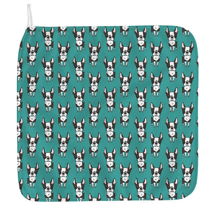 Cartoon Boston Terrier Pattern Print Hand Towel