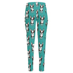 Cartoon Boston Terrier Pattern Print High-Waisted Pocket Leggings