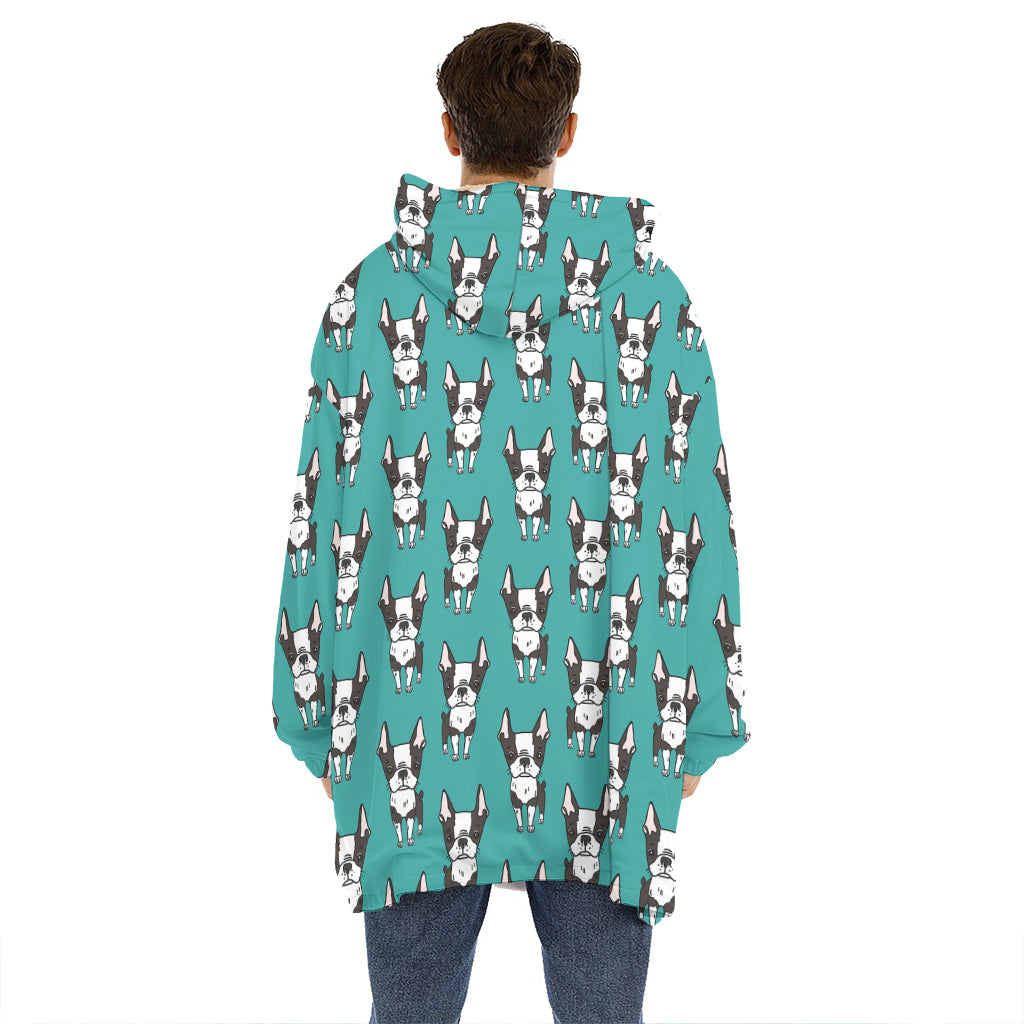 Cartoon Boston Terrier Pattern Print Hoodie Blanket