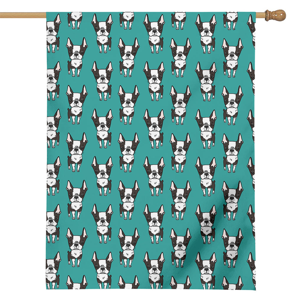 Cartoon Boston Terrier Pattern Print House Flag