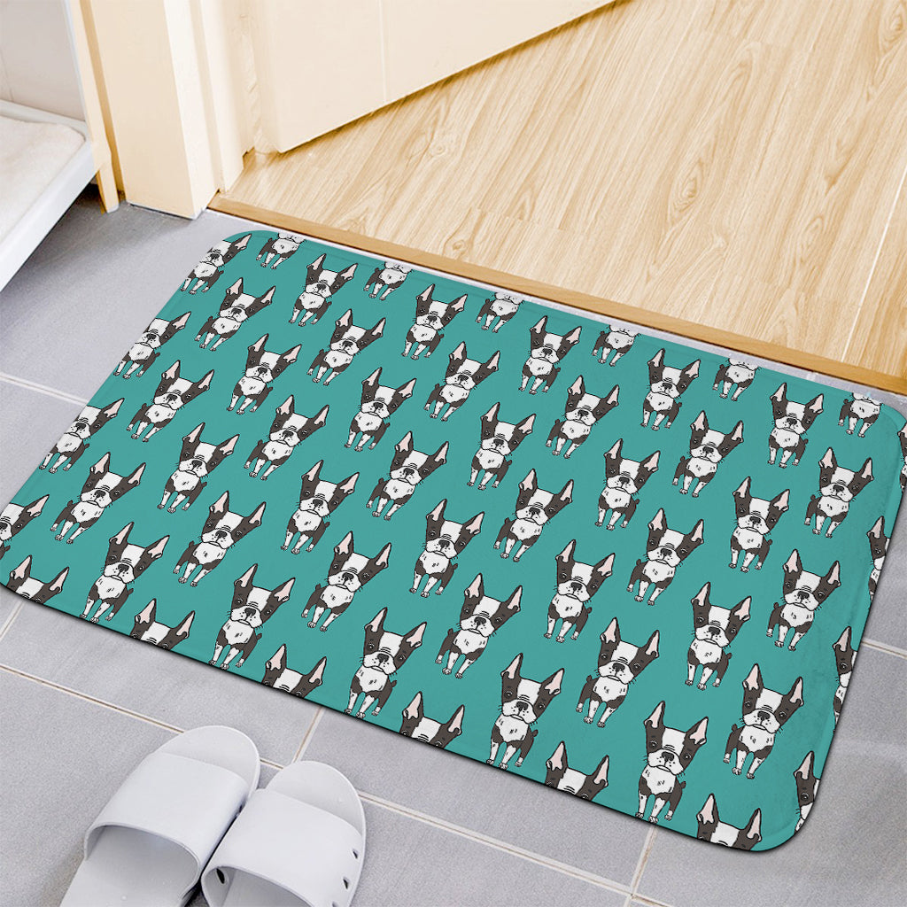 Cartoon Boston Terrier Pattern Print Indoor Door Mat