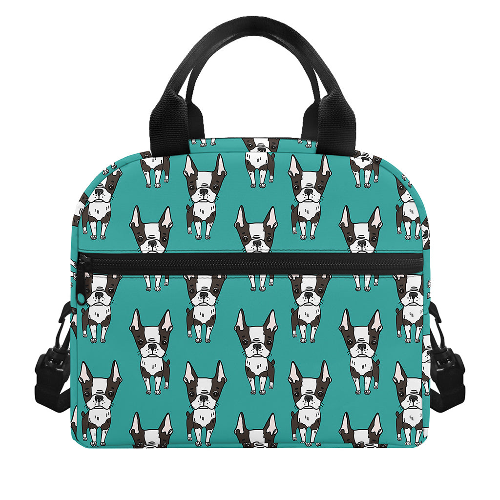 Cartoon Boston Terrier Pattern Print Insulated Lunch Bag