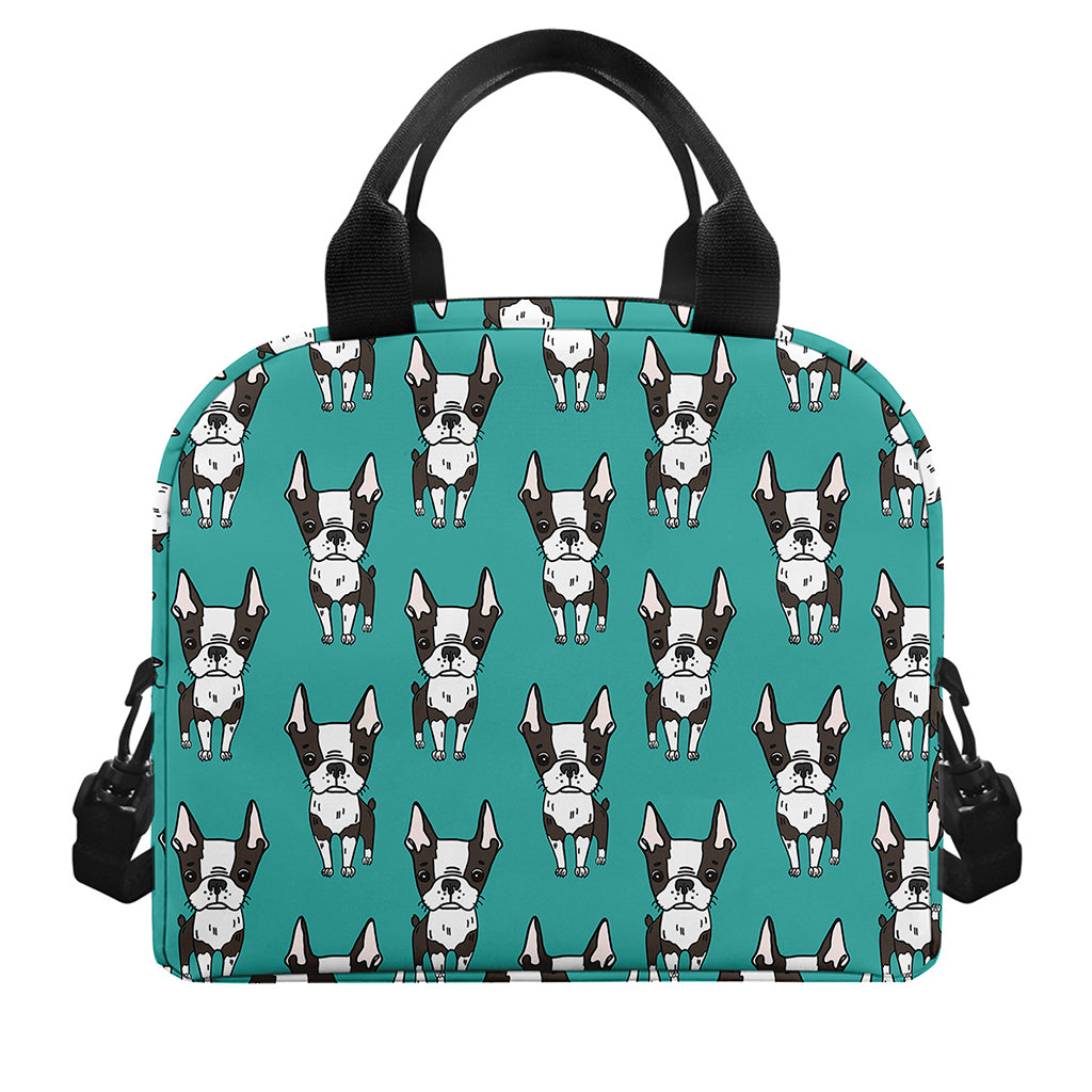 Cartoon Boston Terrier Pattern Print Insulated Lunch Bag