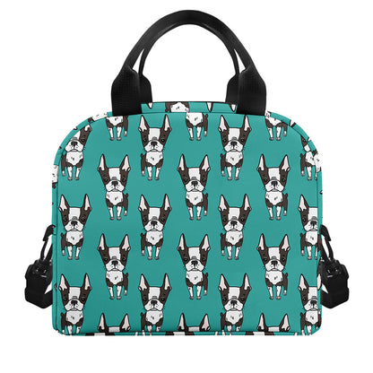 Cartoon Boston Terrier Pattern Print Insulated Lunch Bag