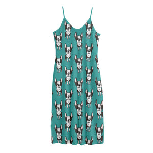 Cartoon Boston Terrier Pattern Print Jersey Midi Cami Dress