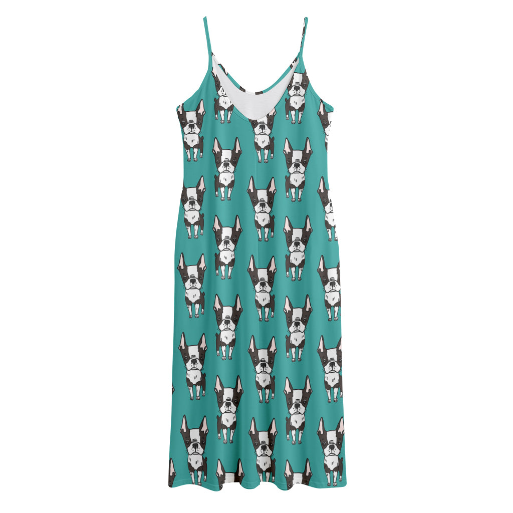 Cartoon Boston Terrier Pattern Print Jersey Midi Cami Dress