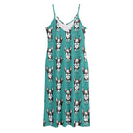 Cartoon Boston Terrier Pattern Print Jersey Midi Cami Dress