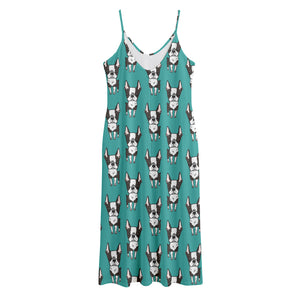 Cartoon Boston Terrier Pattern Print Jersey Midi Cami Dress